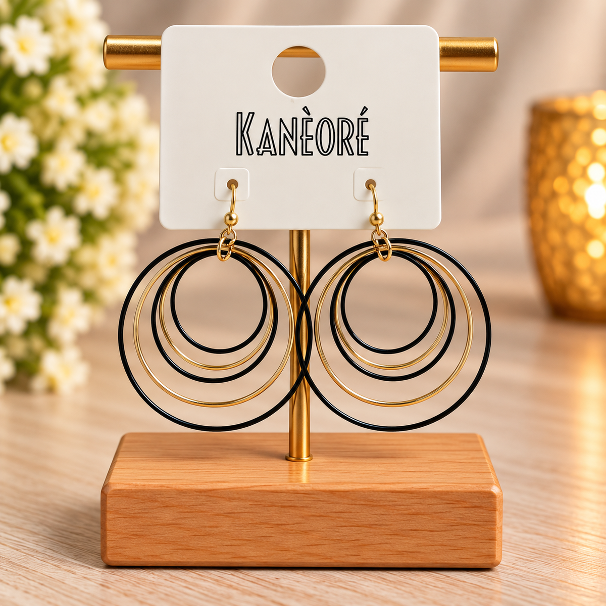 ✨✨✨ Boucles d’oreilles créoles multi-anneaux dorés et noirs