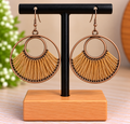 Boucles d’oreilles bohèmes rondes en métal cuivré et fils dorés