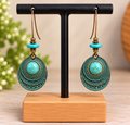 Boucles d’oreilles ovales turquoise et bronze – Style ethnique