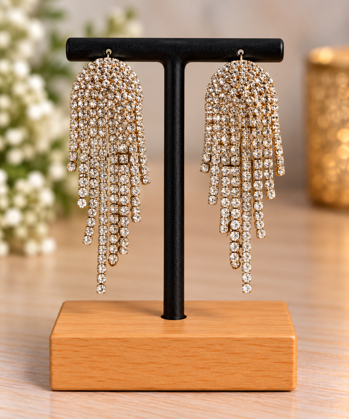✨ Kanèoré – Boucles d’oreilles pendantes strass argentés
