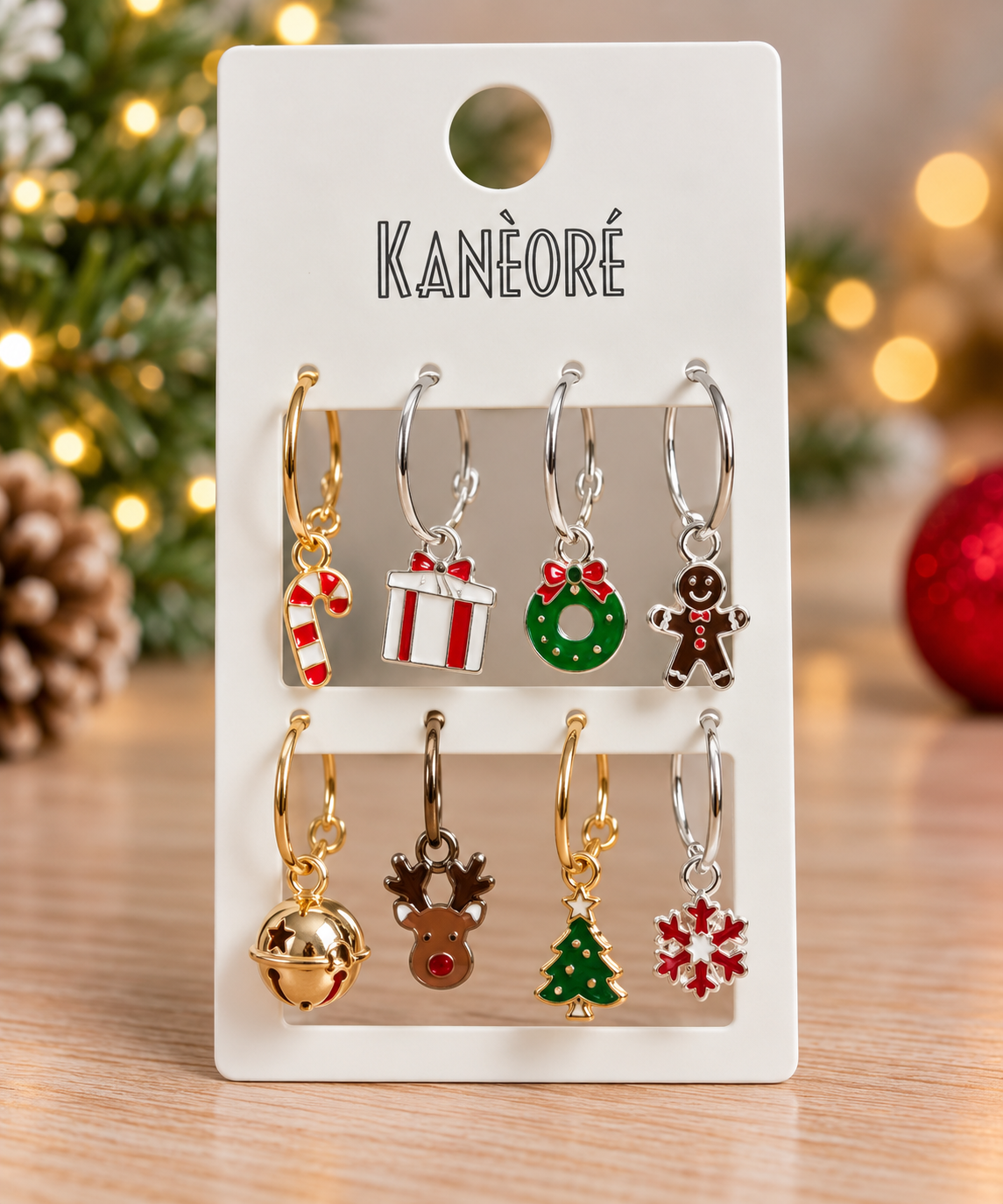 ✨ Kaneore – Boucles d’oreilles créoles à charms de Noël