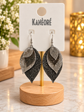 ✨⭐✨ Boucles d’oreilles pendantes feuilles superposées argentées et noires