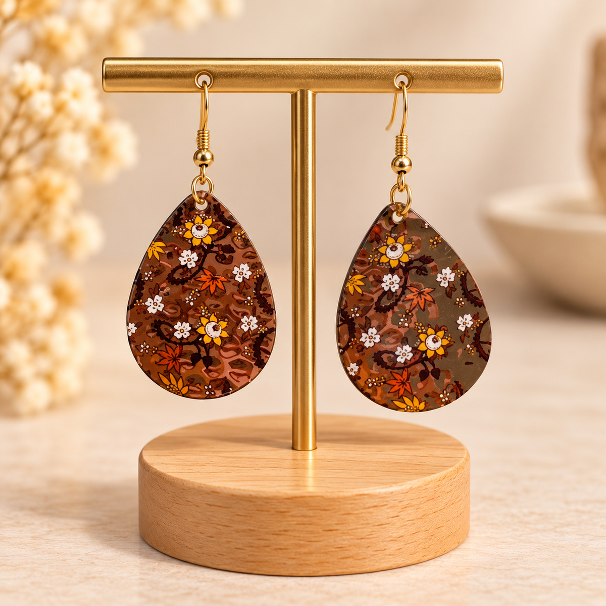 ✨✨✨ Boucles d’oreilles pendantes goutte à motif floral