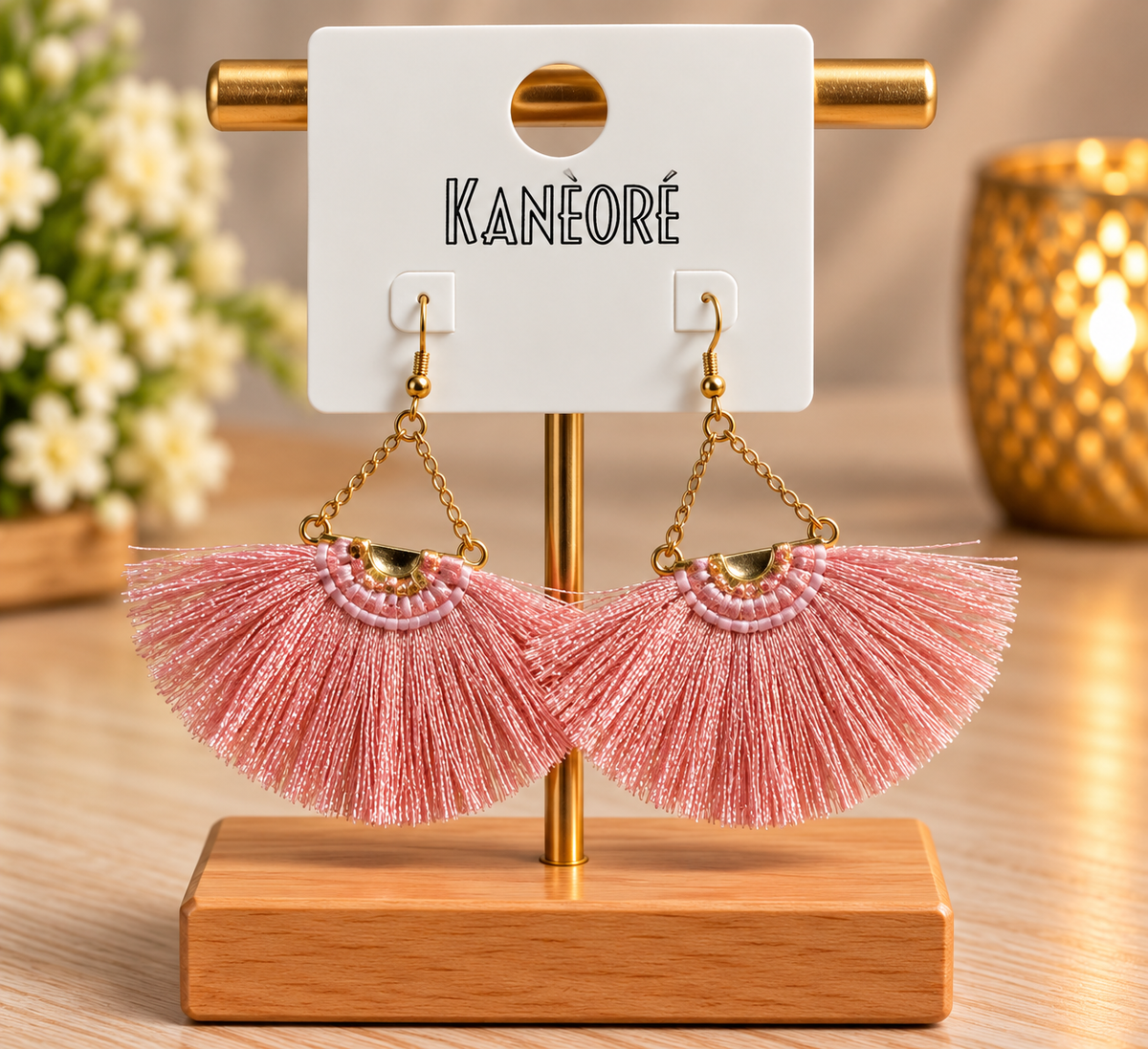 ✨✨✨ Boucles d’oreilles à franges rose poudré et doré