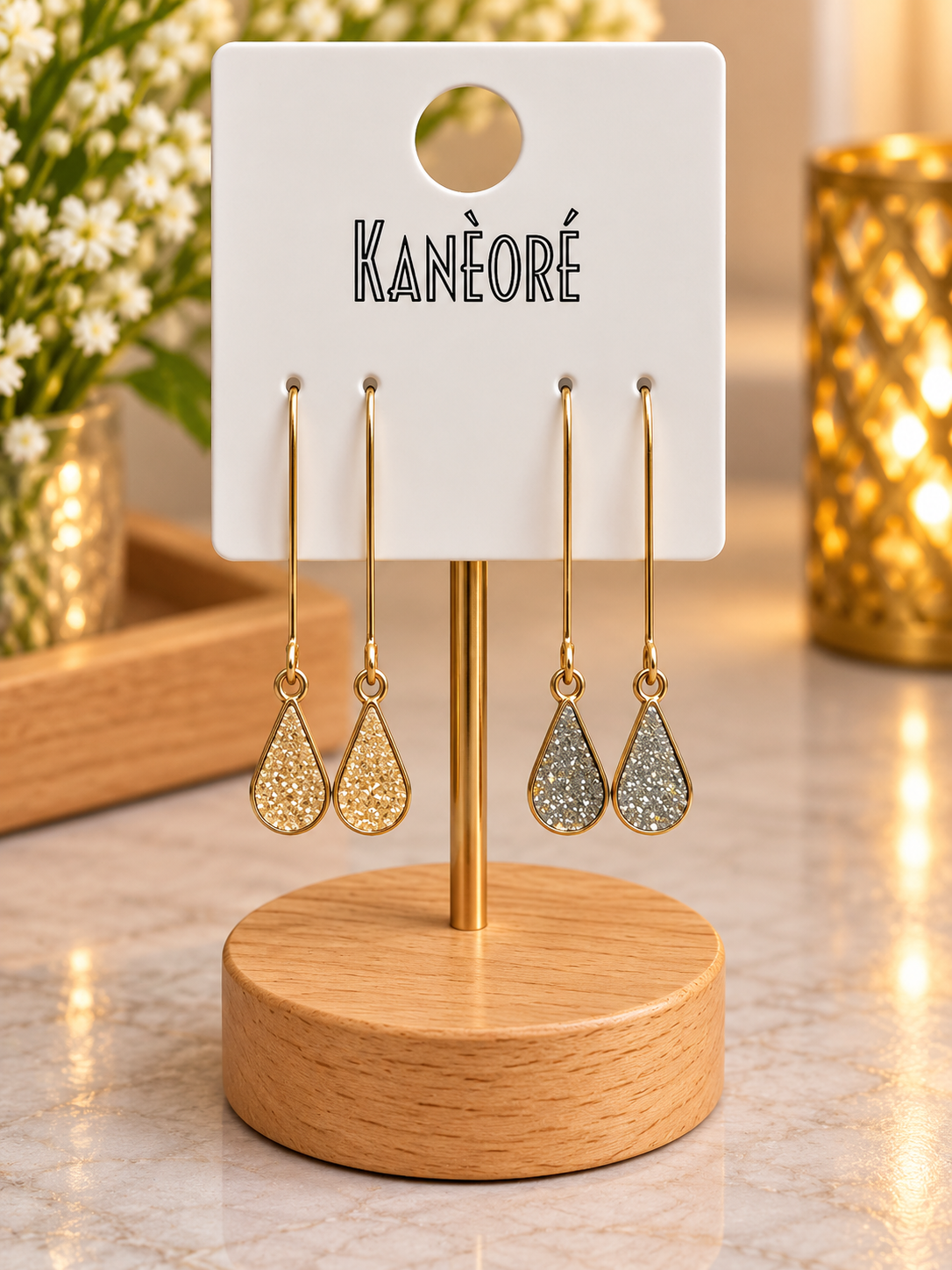 ⭐⭐⭐ Boucles d’oreilles pendantes goutte pailletée dorée et argentée