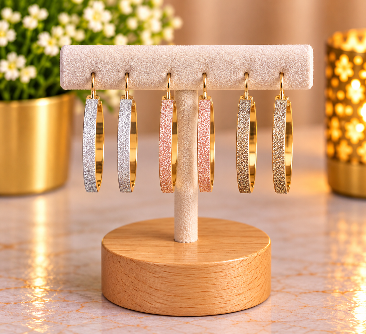⭐⭐⭐ Lot de boucles d’oreilles créoles pailletées – 3 coloris