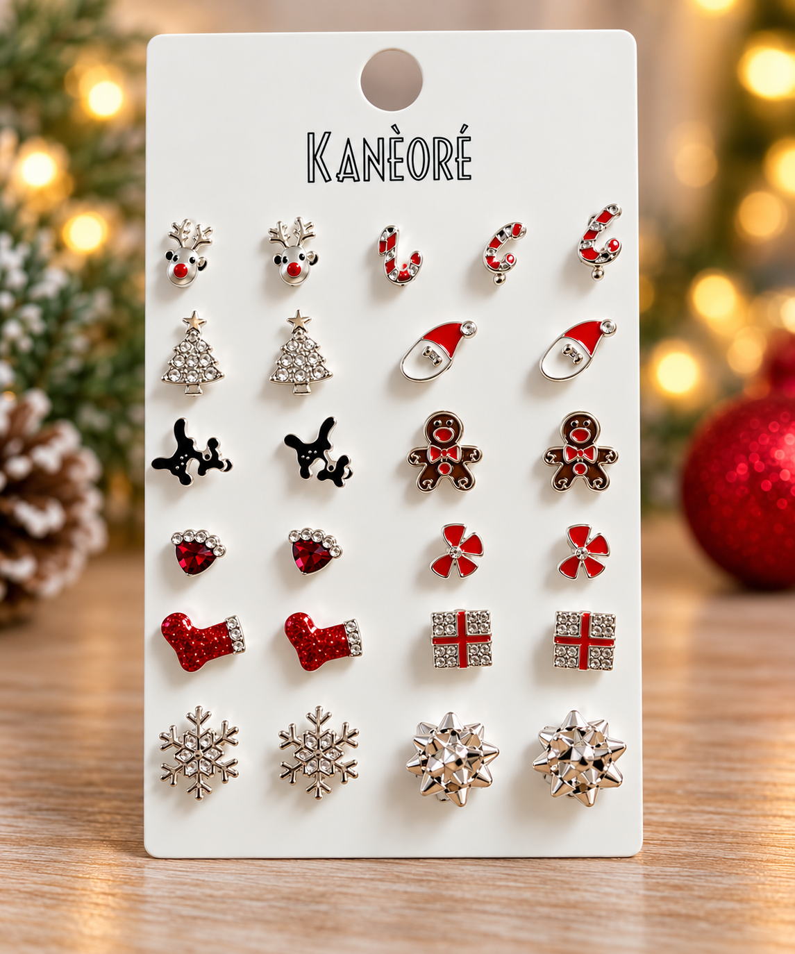 ✨ Kaneore – Lot de 12 paires de boucles d’oreilles fantaisie de Noël