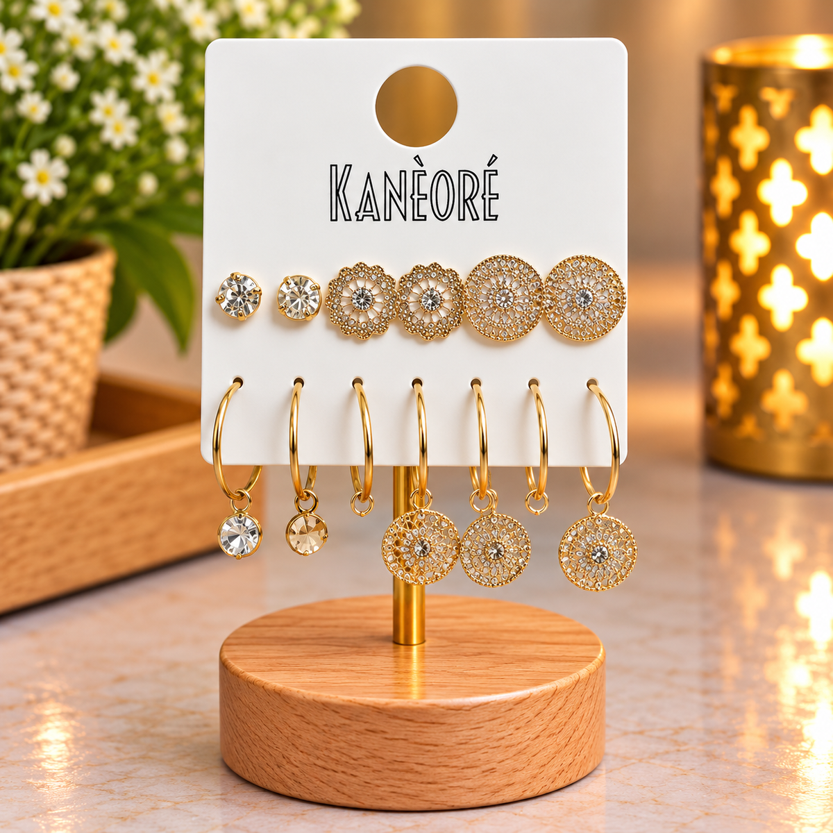 ✨ Parure de boucles d’oreilles dorées – 6 paires fantaisie
