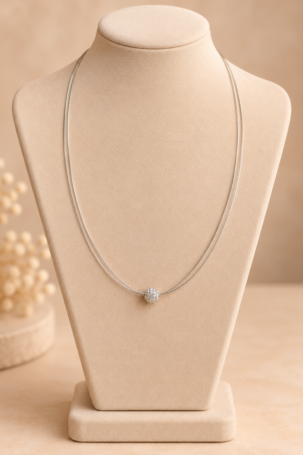 Collier argenté double rang avec boule scintillante – Kanèoré