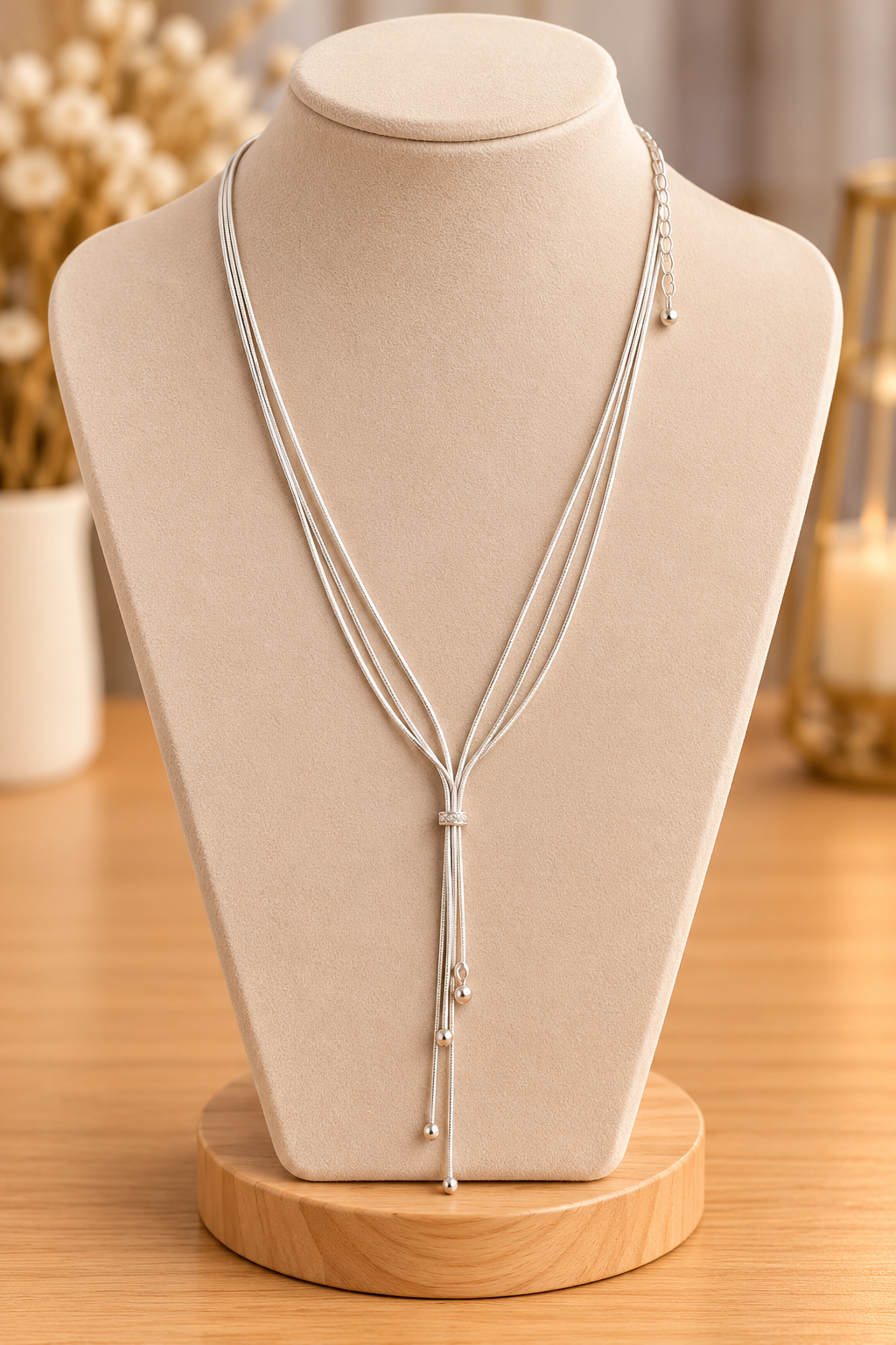 Collier fantaisie argenté multi-liens avec cordons ajustables – Kanèoré