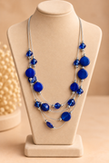 Collier fantaisie multirangs bleu roi et argenté