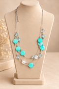 Collier fantaisie multirangs argenté turquoise et bleu clair – Kanèoré