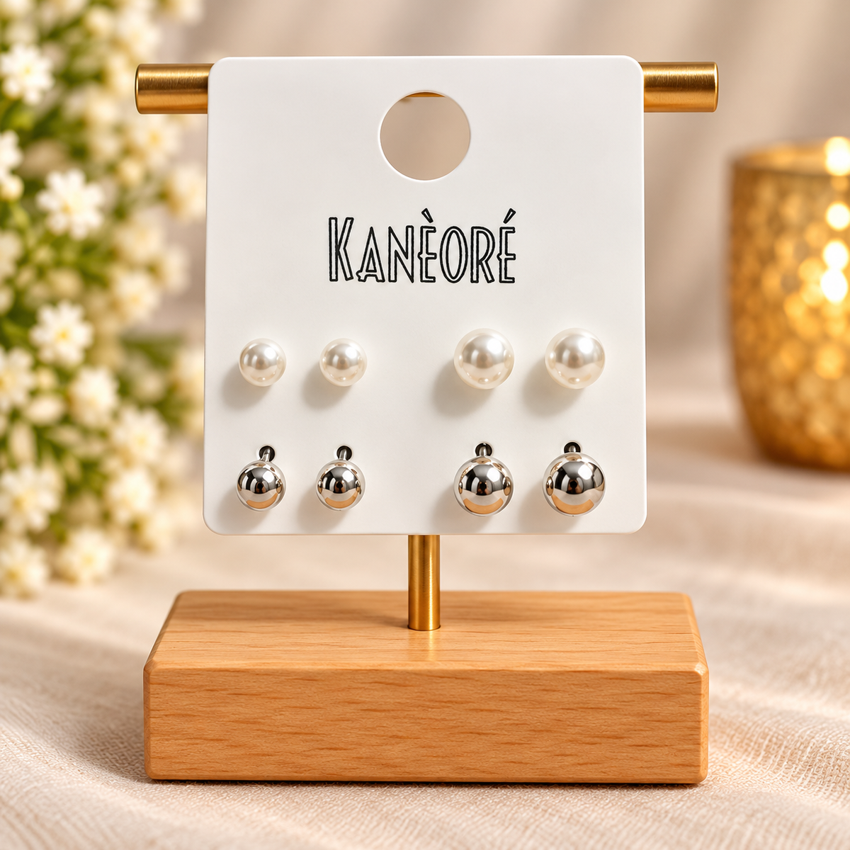 ✨ KANÈORÉ – Lot de boucles d’oreilles perles nacrées et boules argentées
